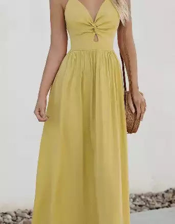 Yellow Front Twist & Keyhole Maxi Dress